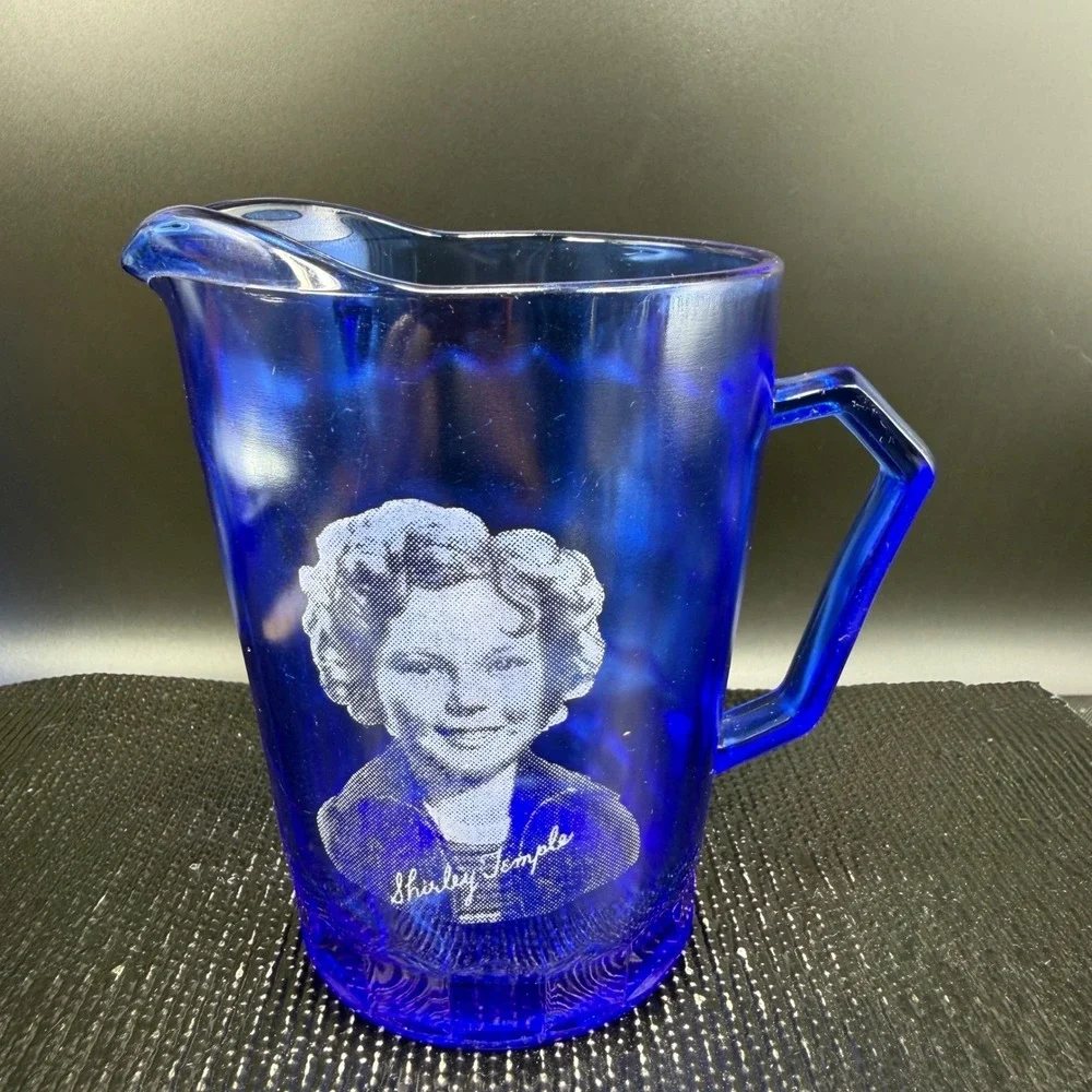 Vintage Shirley Temple‎ Cobalt Blue Glass Pitcher Creamer Depression Glass 1930s